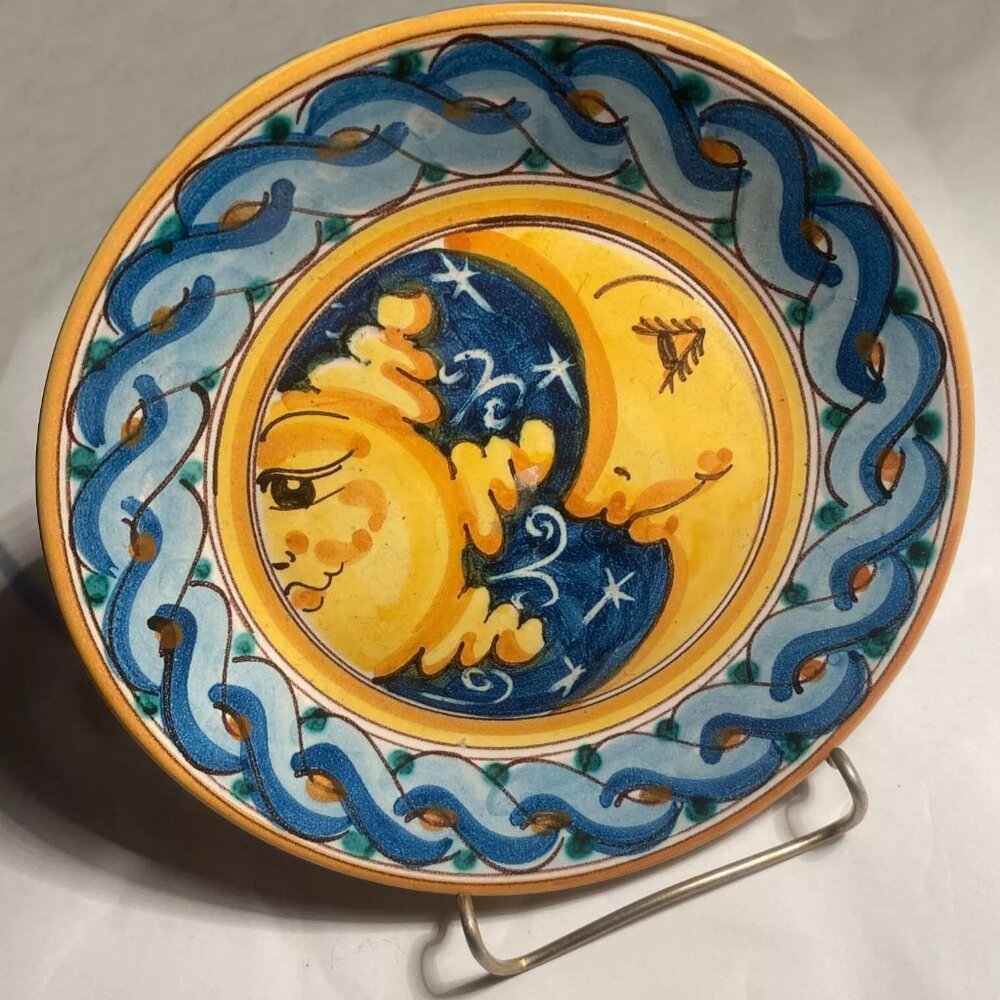 Caltagirone sun and moon plate Signed E. Boria